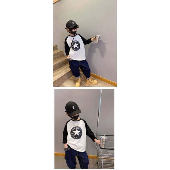 Áo Thun Tay Dài Dáng Rộng Thời Trang Xuân Thu Phong Cách Mới Dành Cho Bé Trai 110-160 2022