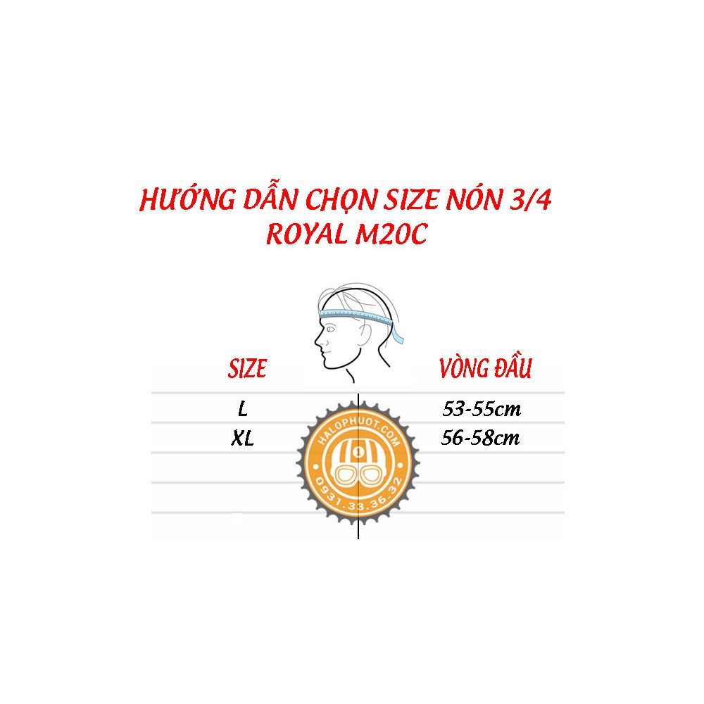 Nón bảo hiểm 3/4 Luxury Royal M20C Trắng Bóng