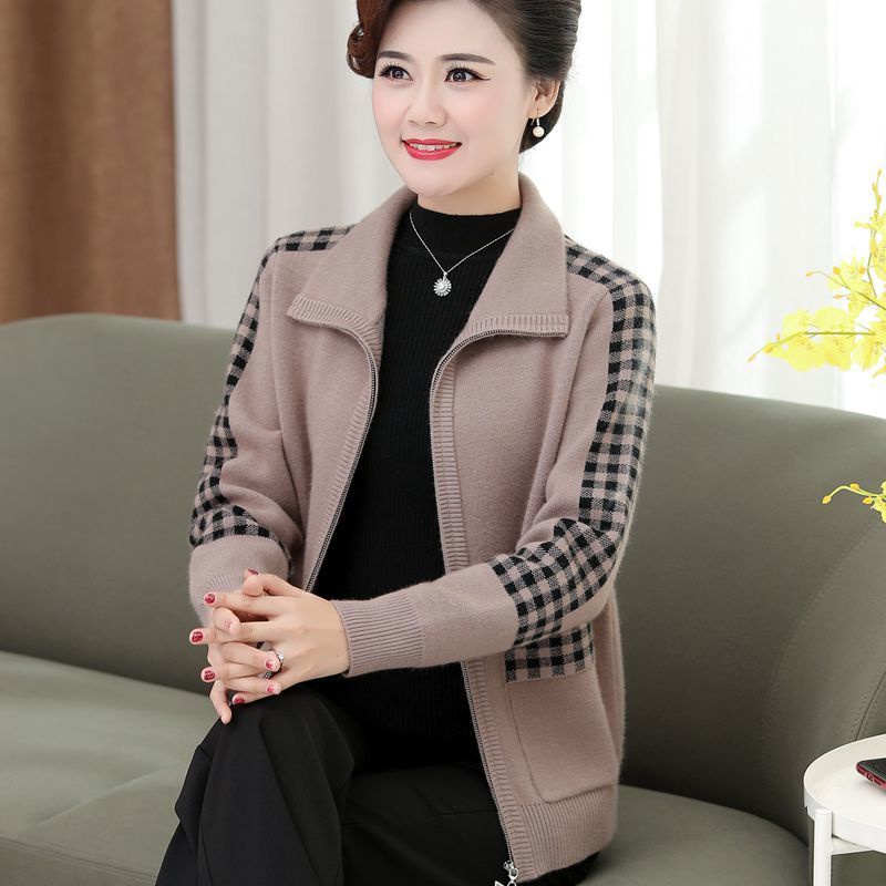 Mẹ mùa thu và đông áo len dày dệt kim khoác quần phụ nữ trung niên cao tuổi