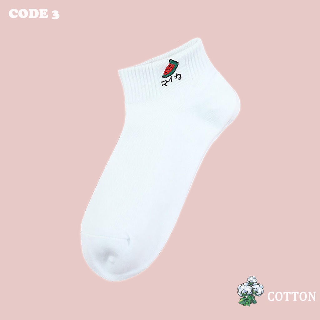 TẤT VỚ NỮ - Cổ Ngắn Dễ Thương, Thêu Họa Tiết Trái Cây - COTTON Thoáng Mát - BB REAL