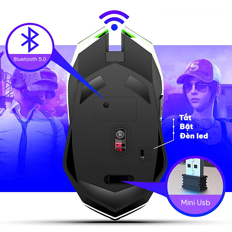 Chuột không dây chơi game X5 chính hãng Free Wolf kết nối không dây có đèn Led 6 màu - Thiết kế chống tiếng ồn