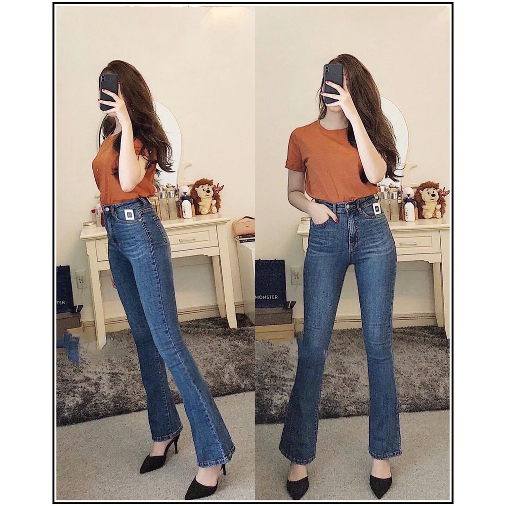 Quần jean nữ ỐNG LOE MÀU XANH VỪA LOANG VÂN chất jean co giãn tốt LOEVÂN-T s3-6