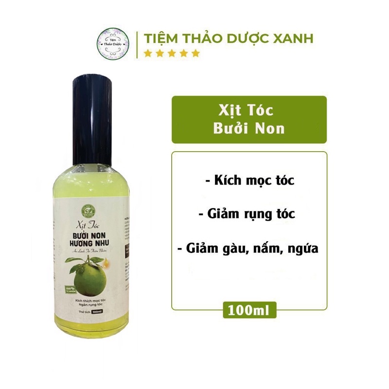 Xịt tóc bưởi non hương nhu Tiệm Thảo Dược Xanh xịt tóc tinh dầu bưởi, giúp mọc tóc, làm dày tóc 100ml