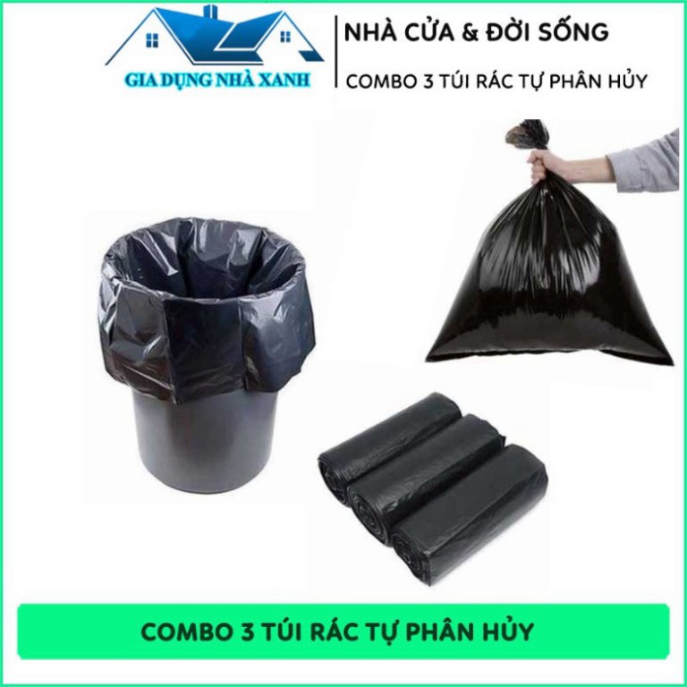 Combo 3 Cuộn Túi Rác Đen Tự Phân Hủy Hàng Việt Nam, Tiện Dụng, Thân Thiện Với Môi Trường