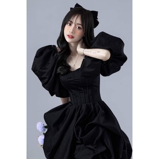 váy cúp ngực tay phồng( 2in1)  đuôi tôm ( đan dây )