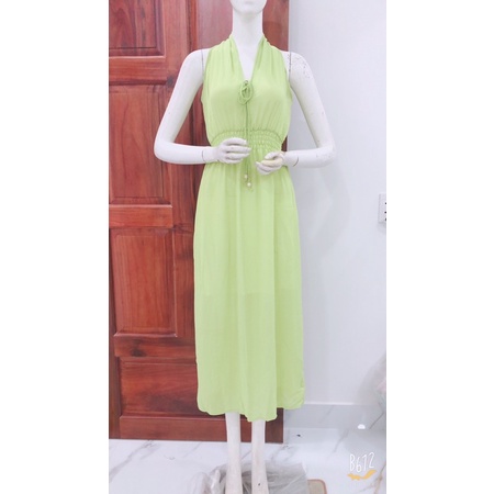 [47-57ky]Đầm voan mềm maxi đi biển  chạy thun eo kèm dây cột nơ phía trước xinh xắn