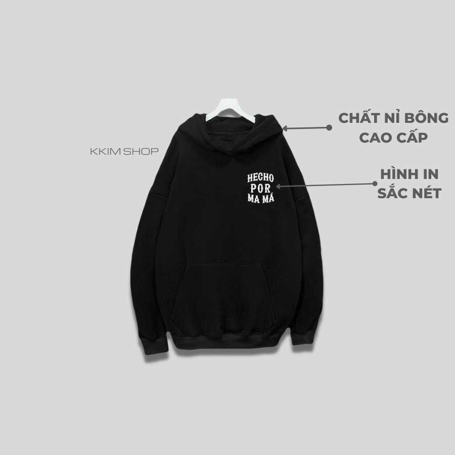 Áo Nỉ HOODIE HECHO POR MAMA XANH LÁ, Áo hoodie unisex nam nữ form rộng oversize chất liệu Nỉ bông cao cấp KKIM SHOP
