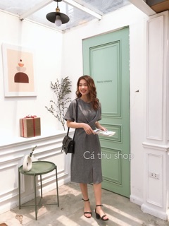 Đầm kẻ kimono