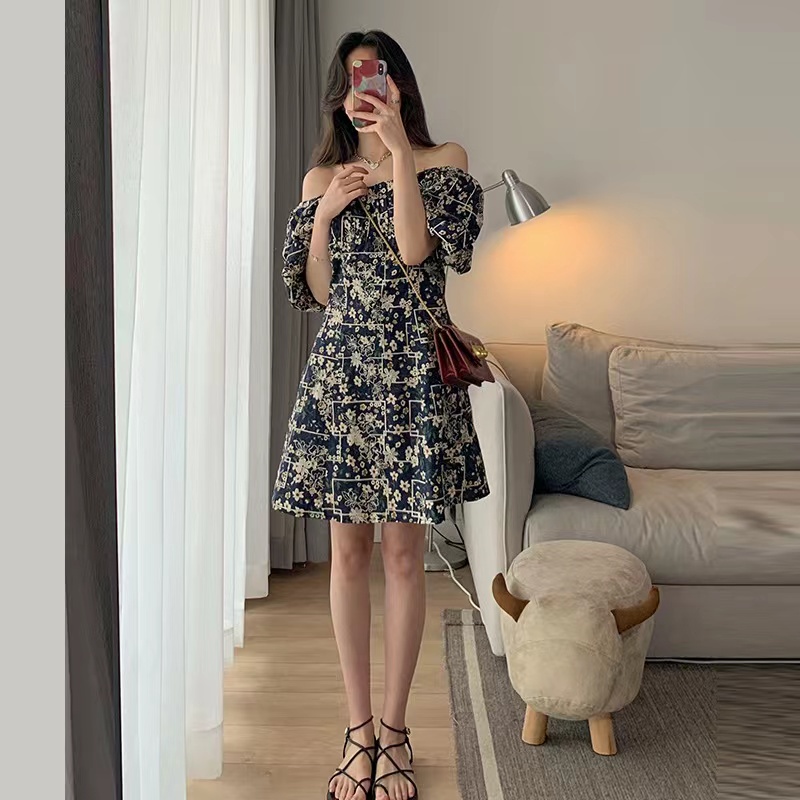 Đầm Cổ Vuông Họa Tiết Hoa Phong Cách Retro Thời Trang Mùa Hè Cho Nữ