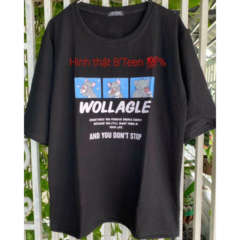 Áo thun % Hình thật B'Teen tay lỡ Unisex WOLLAGLE mèo