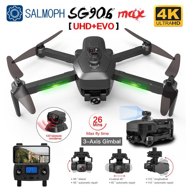 Flycam SG906 Max, Camera 4K (UHD + EVO) chống rung 3 trục ILS, Có cảm biến tránh vật cản bằng lazer hiện đại