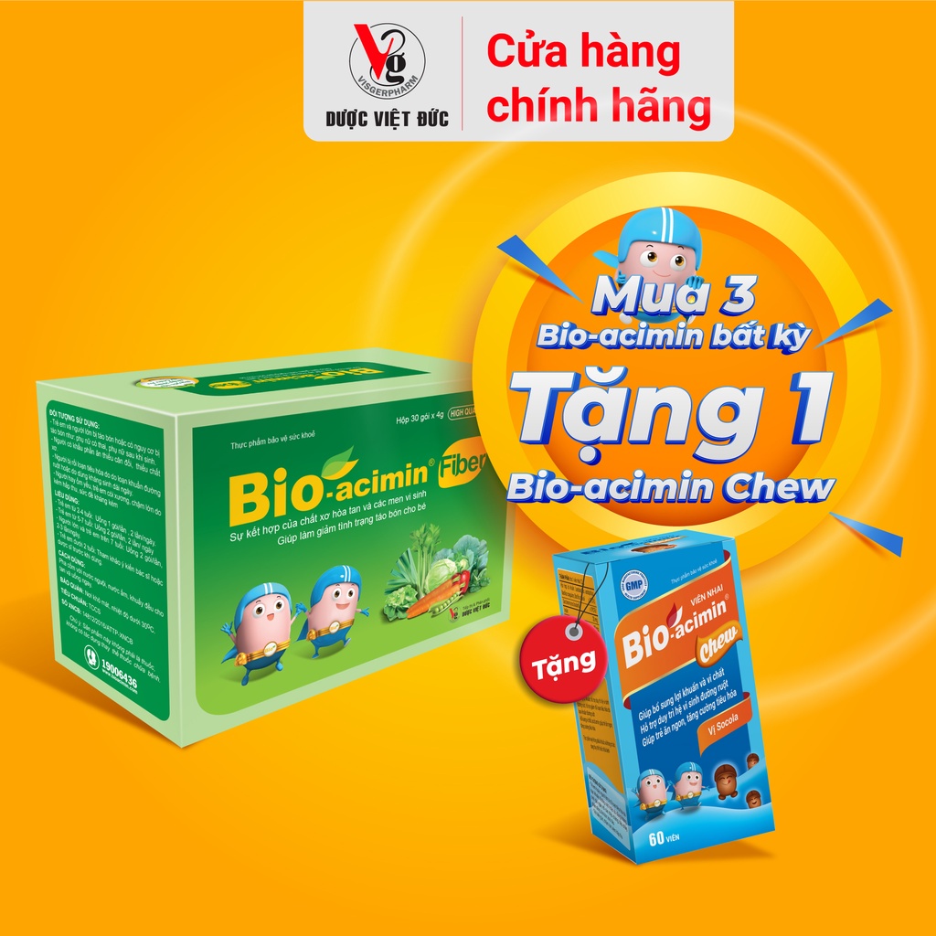 Cốm vi sinh Bio acimin Fiber bổ sung chất xơ tự nhiên cải thiện tình trạng táo bón hộp 30 gói