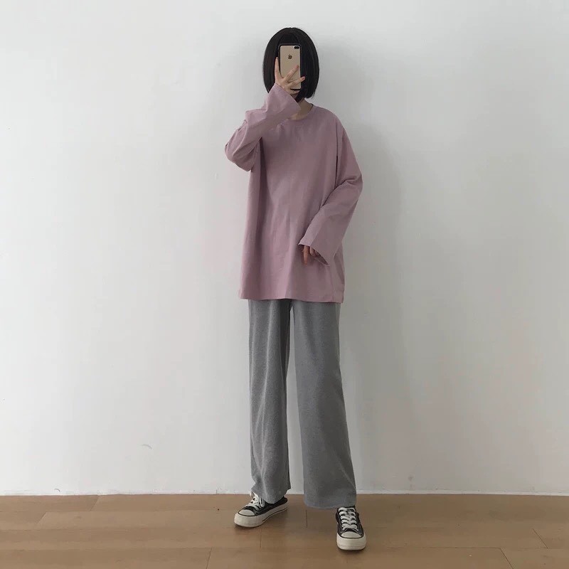 ÁO DÀI TAY TRƠN 10 MÀU PASTEL UNISEX - ÁO THUN NỈ TRƠN HOT | BigBuy360 - bigbuy360.vn