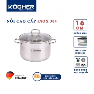 Nồi inox 304 5 đáy cao cấp size 16cm KOCHER sử dụng được mọi loại bếp