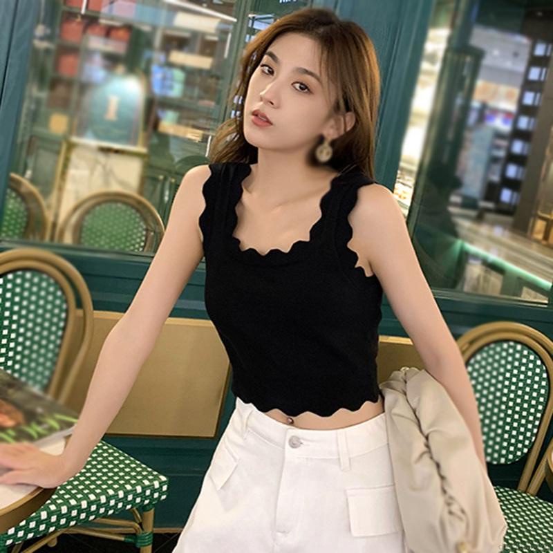 Áo dệt kim hai dây cổ vuông màu sắc đa dạng phong cách thời trang Hàn Quốc
