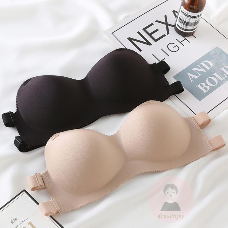 Áo Lót Nâng Ngực Màu Trơn Không Dây Lưng Cho Nữ