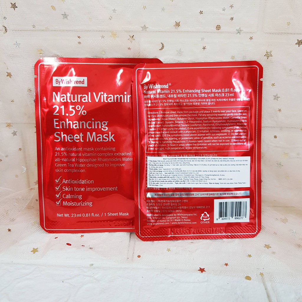 Mặt Nạ Giấy By Wishtrend Natural Vitamin 21.5 Enhancing Sheet Mask