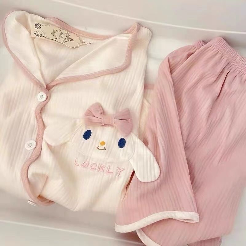 【Spot】Girls' Pajamas Pajamas Set Women's Pajamas Short Sleeve Loose Printed Cute Cartoon Japanese St