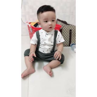 Combo 10 bộ yếm/áo chấm bi nơ đỏ cho bé trai