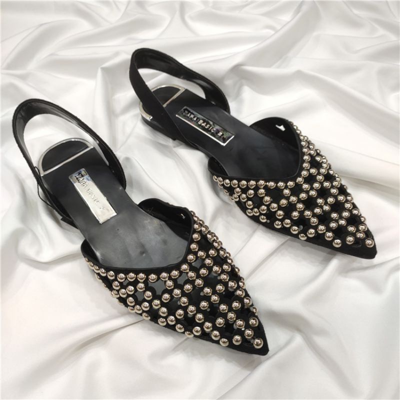 Zara Dép bệt đính ngọc có quai hậu