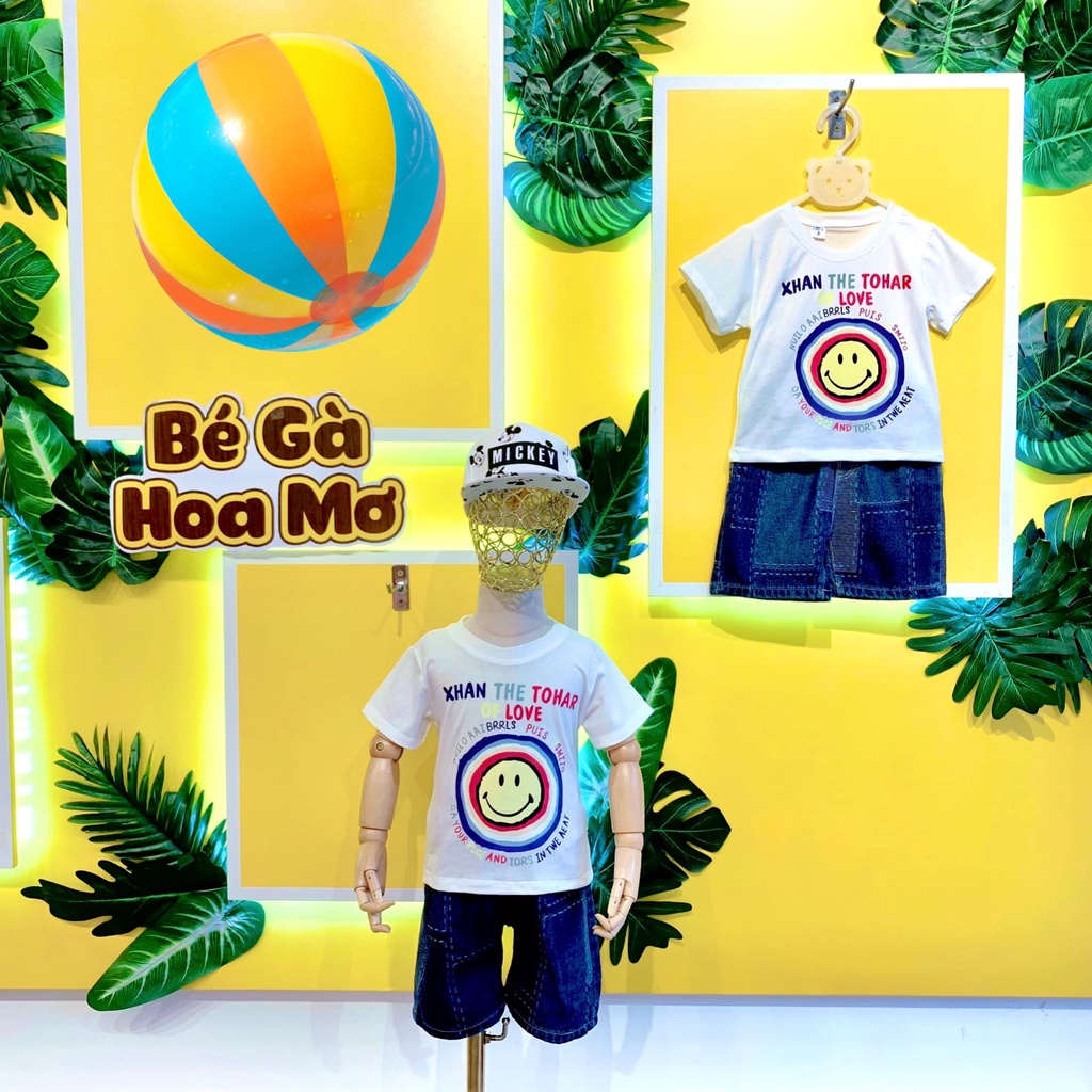 Set áo phông Smile quần bò - Áo phông trẻ em Bé Gà Hoa Mơ