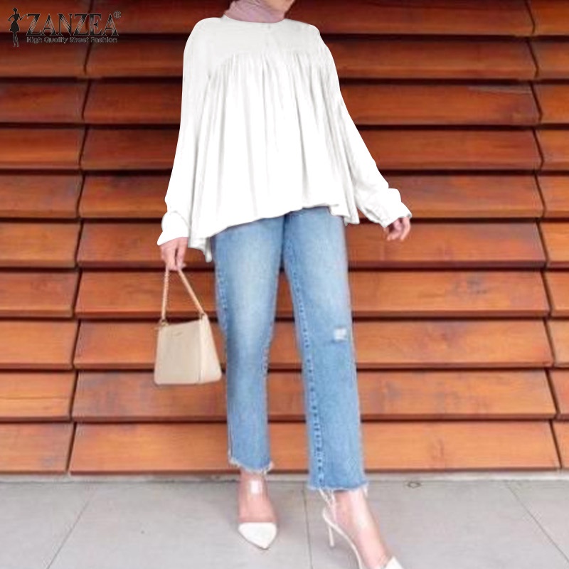 Áo Zanzea kiểu hồi giáo tay dài cổ tròn cài nút trước màu trơn