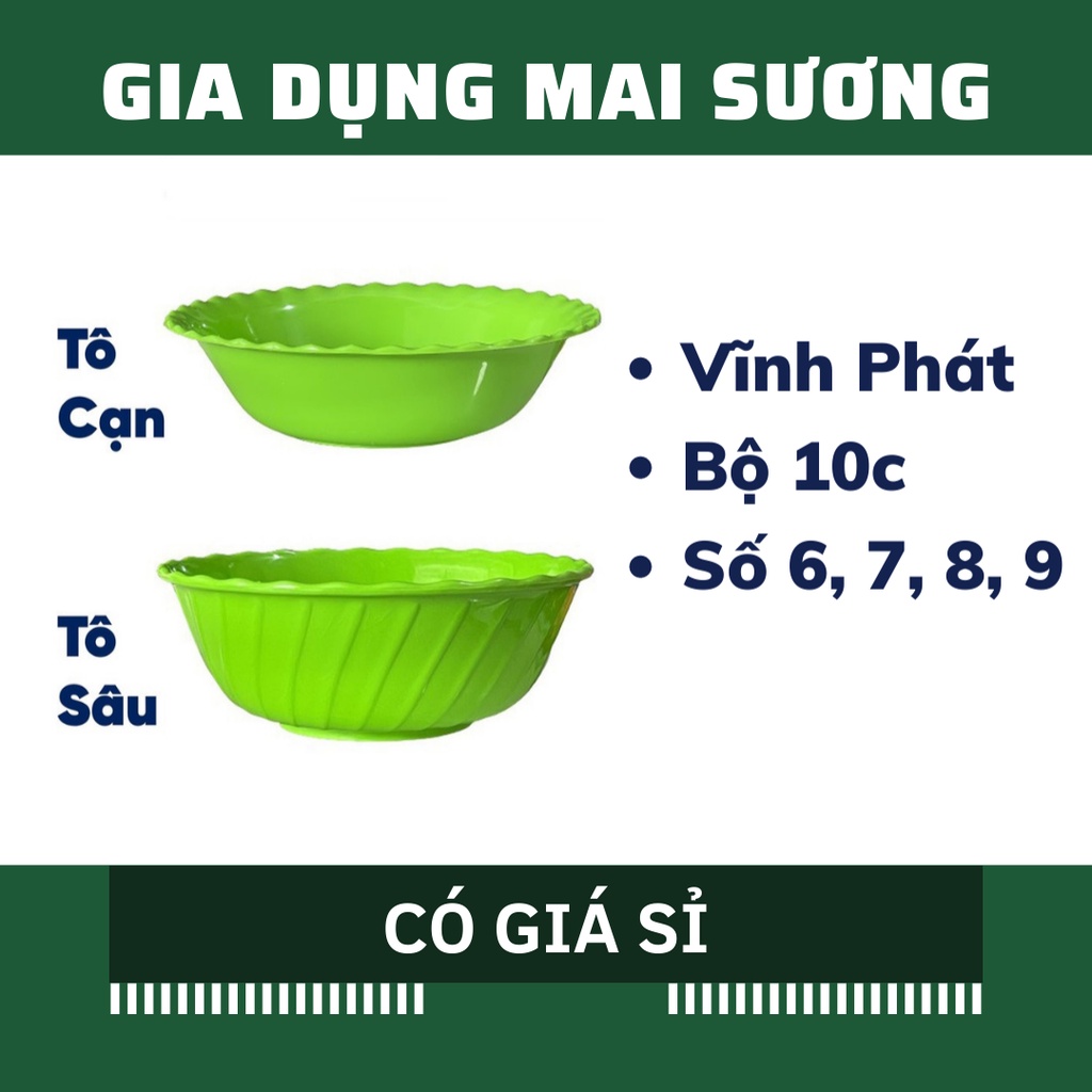 [Giá Sỉ] Bộ 10 Tô Sâu Cạn Nhựa Xanh Vĩnh Phát