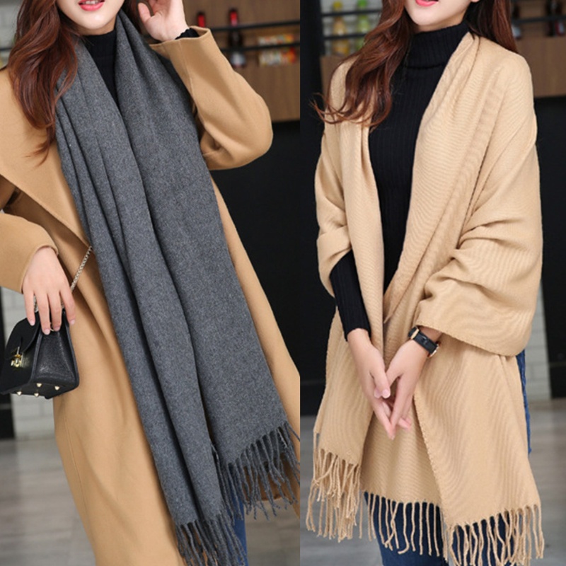 Khăn Choàng Cổ Vải Cashmere Phối Tua Rua Thời Trang Mùa Đông Cho Nam Và Nữ