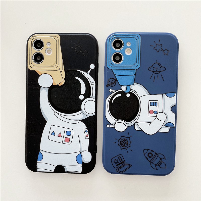 Ốp điện thoại hình phi hành gia và kính thiên văn cho iPhone 7 7P 8 8p X XS XR XMax 11Pro Max 12mini 12Pro 12Pro Max