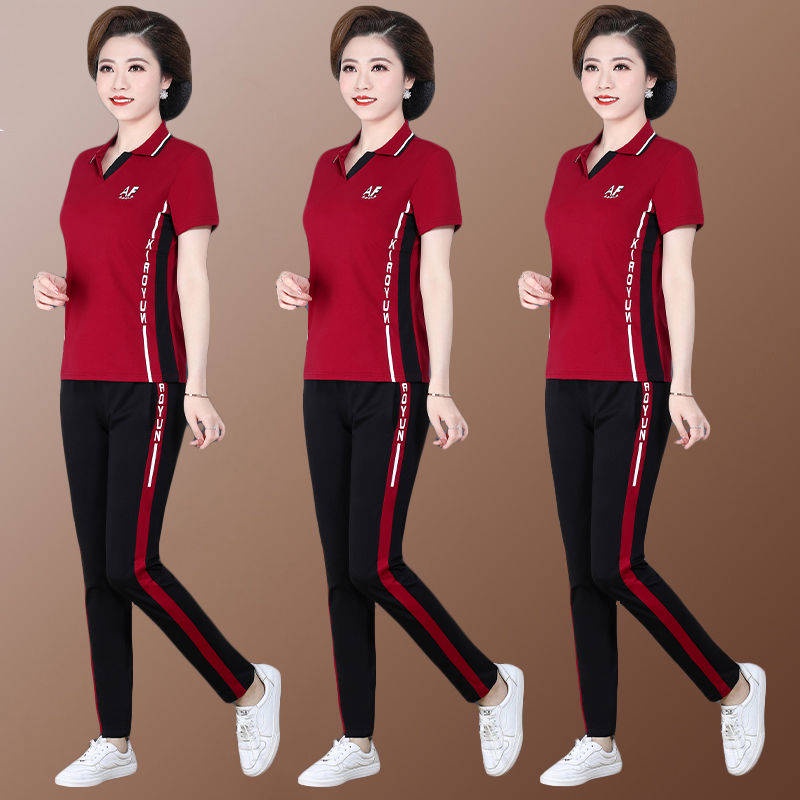 Bộ Đồ Thể Thao Ngắn Tay Thời Trang Mùa Hè Cho Nữ Trung Niên 40-50 Tuổi
