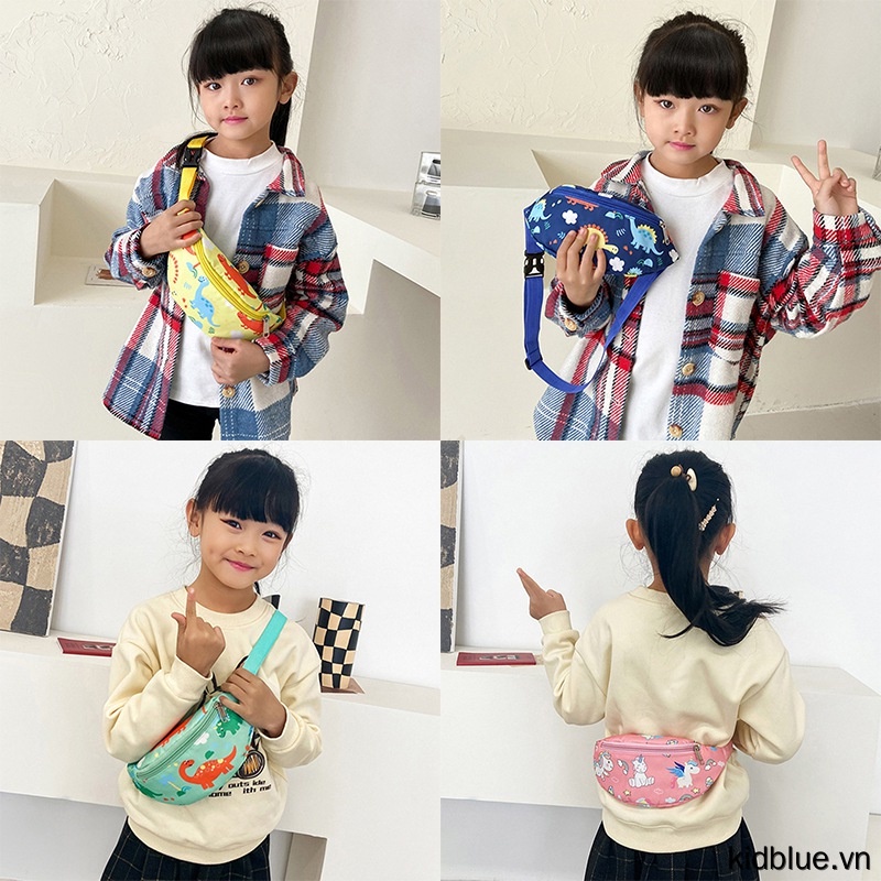 Túi Đeo Chéo Ngực Vải Canvas Họa Tiết Khủng Long Hoạt Hình Dễ Thương Cho Bé