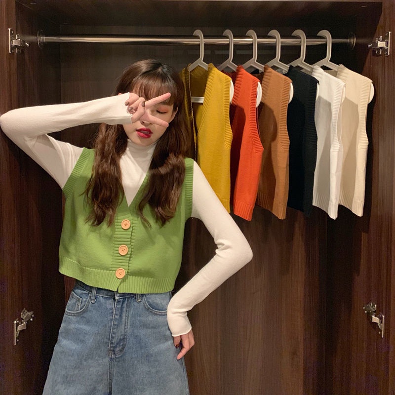 Áo Len Cardigan Không Tay Cổ Chữ V Dáng Ngắn Phong Cách Mới Cho Nữ