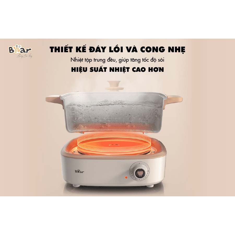 Nồi Lẩu Điện Đa Năng Tráng Men Chống Dính Công Suất 1500W BEAR DHG-C40M1-Hàng Chính Hãng