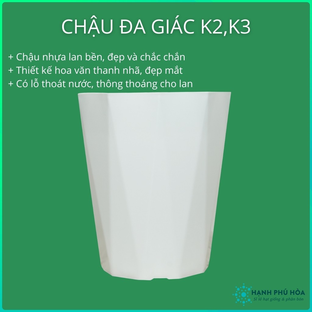 Chậu Nhựa Kim Cương Trắng Đa Giác K2,K3 Nhiều Kích cỡ Trồng Hoa Lan, Cây Kiểng- Chậu Nhựa Bền, Đẹp, Nhẹ, Đa Năg