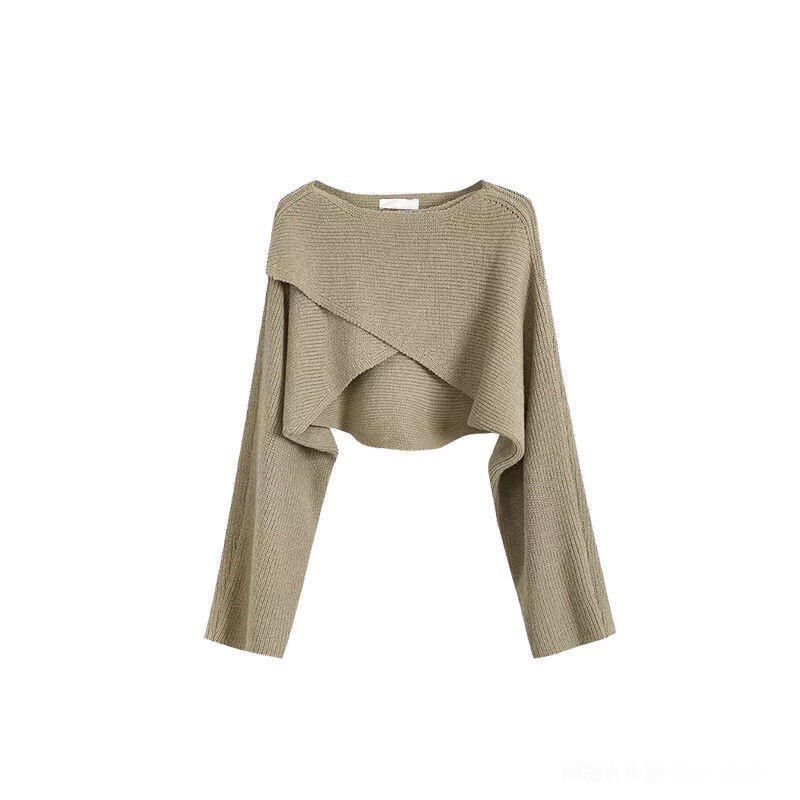 Áo len chéo vạt dáng croptop tay dài mặc kết hợp quần hay váy đều đẹp