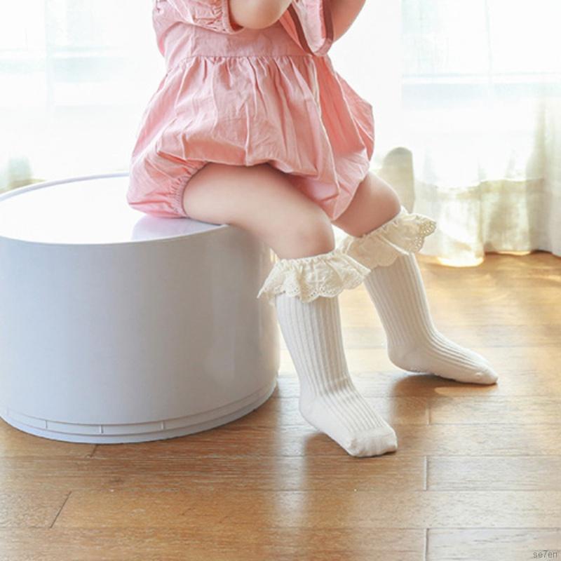Tất cotton cổ cao phối ren dễ thương cho bé gái 0-3 tuổi