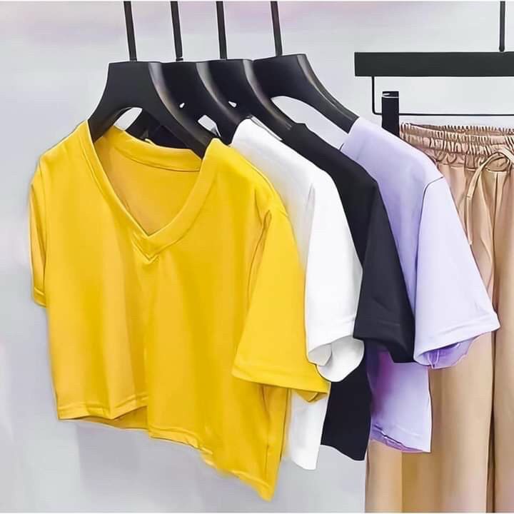 Áo Croptop cổ tim ngắn tay form rộng unisex 3 màu