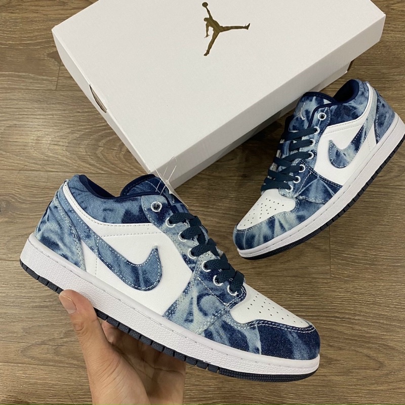 [SIÊU PHẨM ] JORDAN 1 LOW RIN BLUE Giày thể thao JD vải bò Ảnh thật freeship