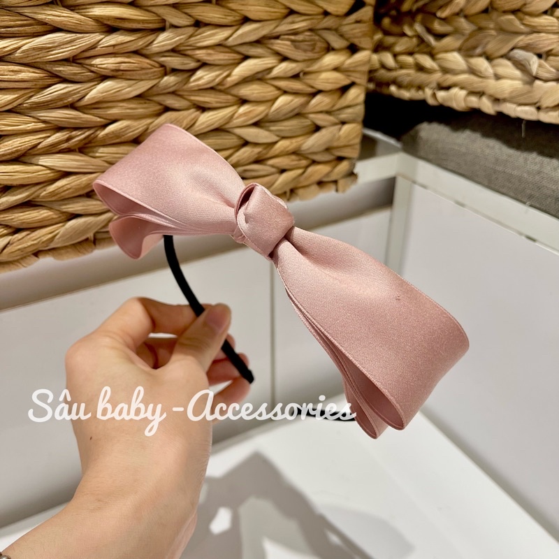 Bờm xước tóc nơ trơn hồng xanh Hàn Quốc cho bé