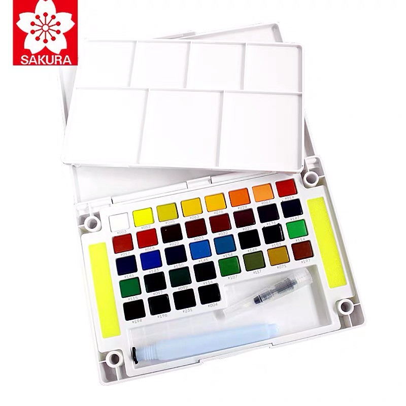 [ Tặng kèm quà ] Hộp màu nước PETIT COLOR SAKURA 12 /18 /24 /36 /48 /60 /72 màu tặng kèm water brush , sponge, lỗ xỏ tay