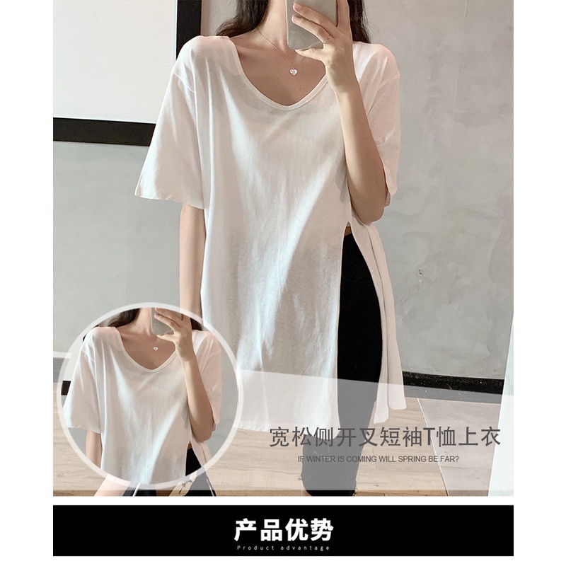 Áo Thun Tay Ngắn Cổ Chữ V Thiết Kế Xẻ Độc Đáo