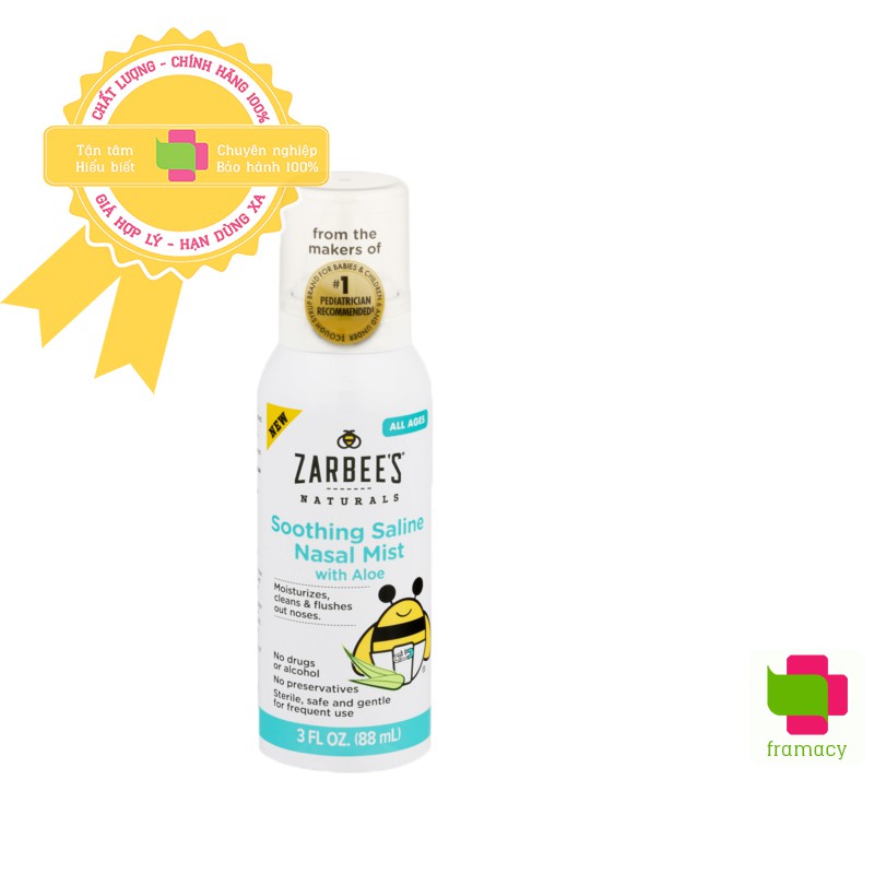 Xịt muối mũi lô hội/nho Zarbee's (88ml)/Boogie Mist (89g), Mỹ vệ sinh, giảmnghẹt mũi cho bé từ sơ sinh