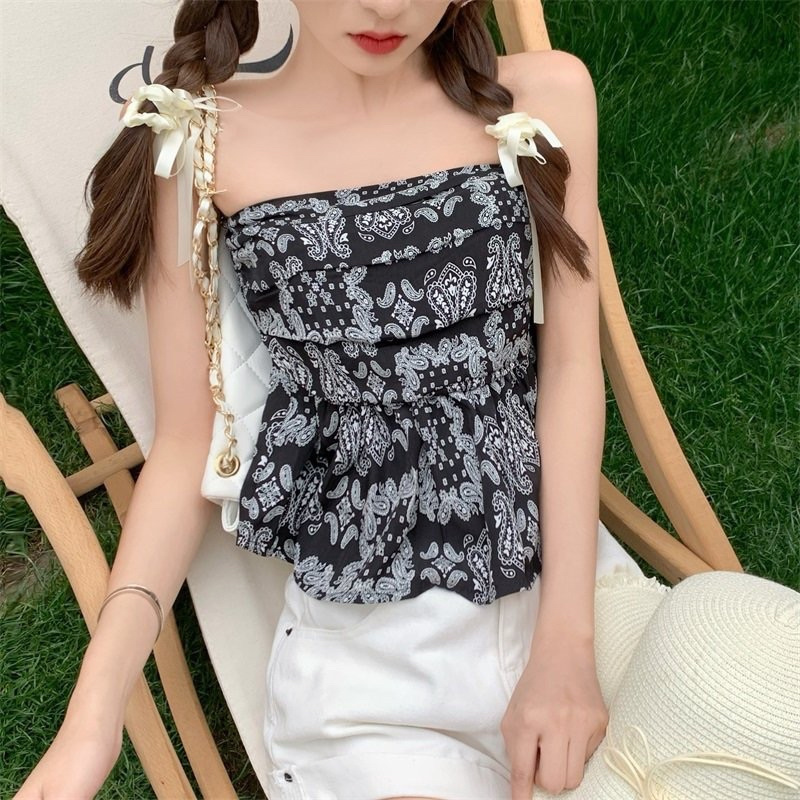 Áo peplum ống hoạ tiết Quảng Châu