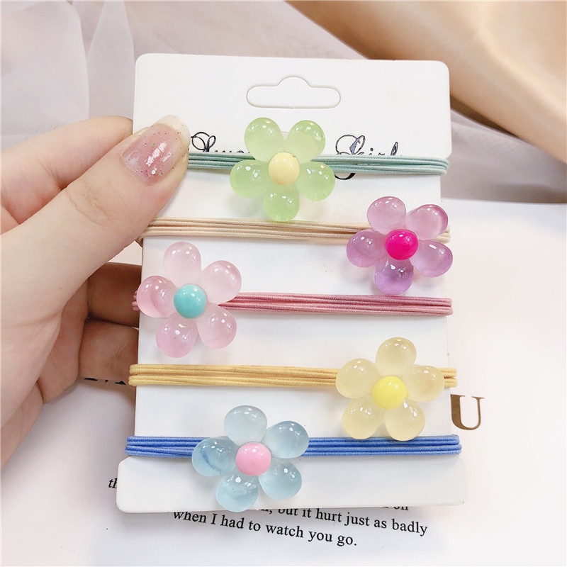 Dây Cột Tóc Cao Su Phối Hoa Dạ Quang Dễ Thương Đơn Giản Cho Nữ