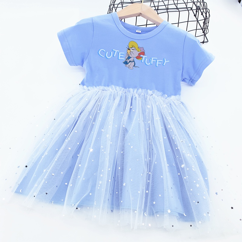 Đầm Cotton Đính Kim Sa Họa Tiết Ngôi Sao Mặt Trăng Hoạt Hình Cho Bé Gái Từ 3-8 Tuổi