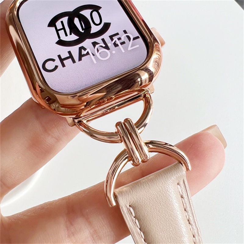 Dây Đeo Đồng Hồ Bằng Da Kim Loại Mỏng 10 Màu Tùy Chọn Cho iwatch 41mm 45mm 40mm 38mm 42mm 8 7 SE 6 5 4 3