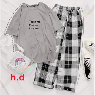 Set Áo touch me mix Quần kẻ caro