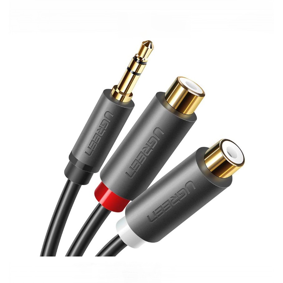 Cáp âm thanh chuyển jack 3.5mm sang 2 đầu hoa sen RCA dài 20CM - UGREEN 10547 (màu đen)