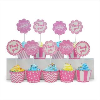 Set 6 tag quấn cupcake & 6 tem cắm nhiều chủ đề để trang trí sinh nhật
