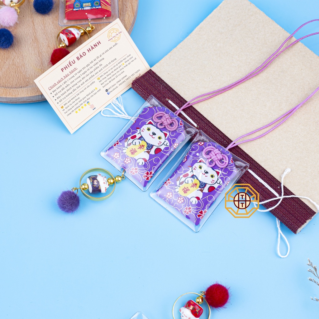 Túi phước may mắn Omamori  mèo tài lộc dễ thương hỗ trợ học tập tình duyên có vỏ bọc bảo vệ